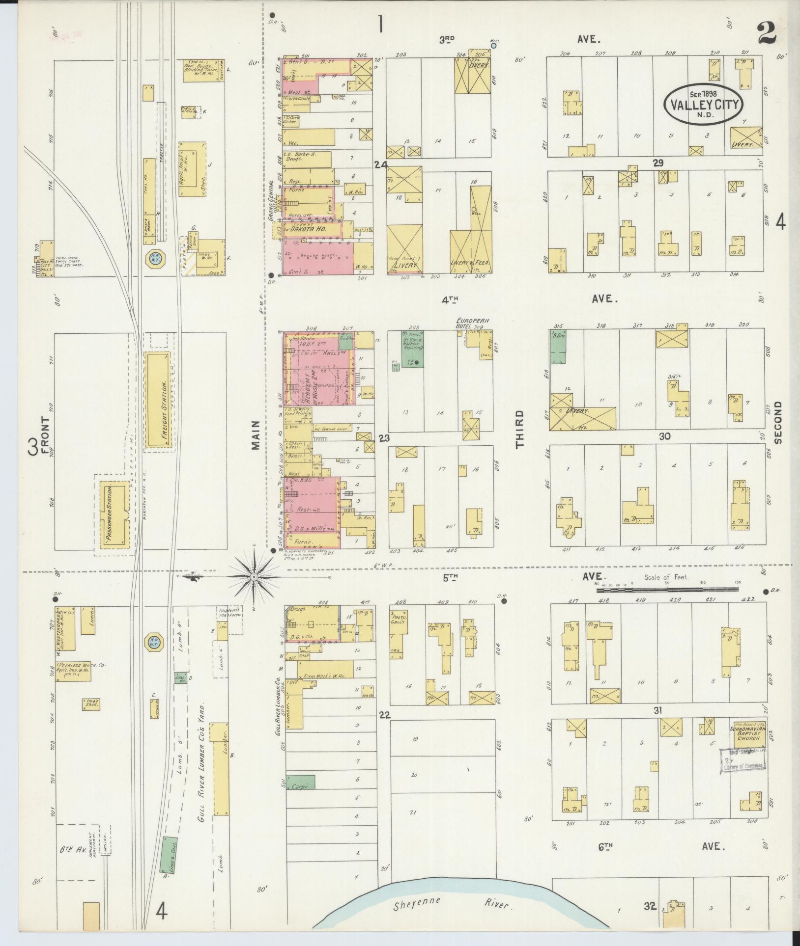 Sanborn Fire Insurance Map from Valley City, Barnes County, North Dakota (1898), Sheet #0002 - Historic Sanborn Fire Insurance Map Print, vintage old map wall art, antique decor, genealogy gift, North Dakota North Dakota map
