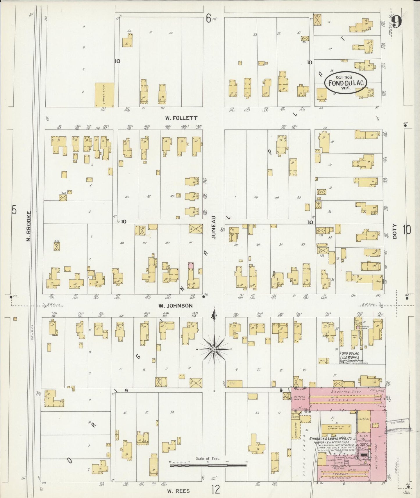 Sanborn Fire Insurance Map from Fond du Lac, Fond du Lac County, Wisconsin (1908), Sheet #0009 - Complete Map Set gallery image, historic Sanborn map, vintage wall art, Wisconsin Wisconsin