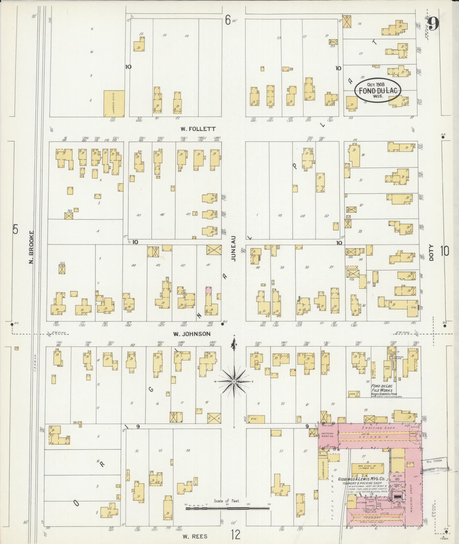 Sanborn Fire Insurance Map from Fond du Lac, Fond du Lac County, Wisconsin (1908), Sheet #0009 - Complete Map Set gallery image, historic Sanborn map, vintage wall art, Wisconsin Wisconsin