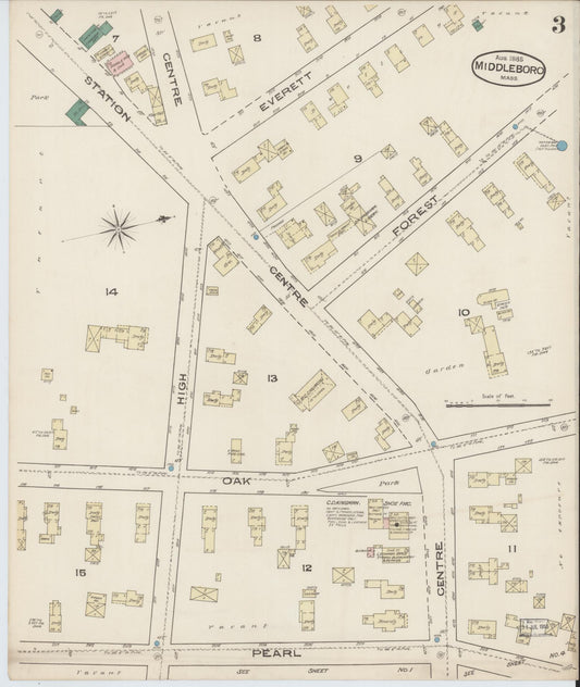 Sanborn Fire Insurance Map from Middleboro, Plymouth County, Massachusetts (1885), Sheet #0003 - Historic Sanborn Fire Insurance Map Print, vintage old map wall art, antique decor, genealogy gift, Massachusetts Massachusetts map