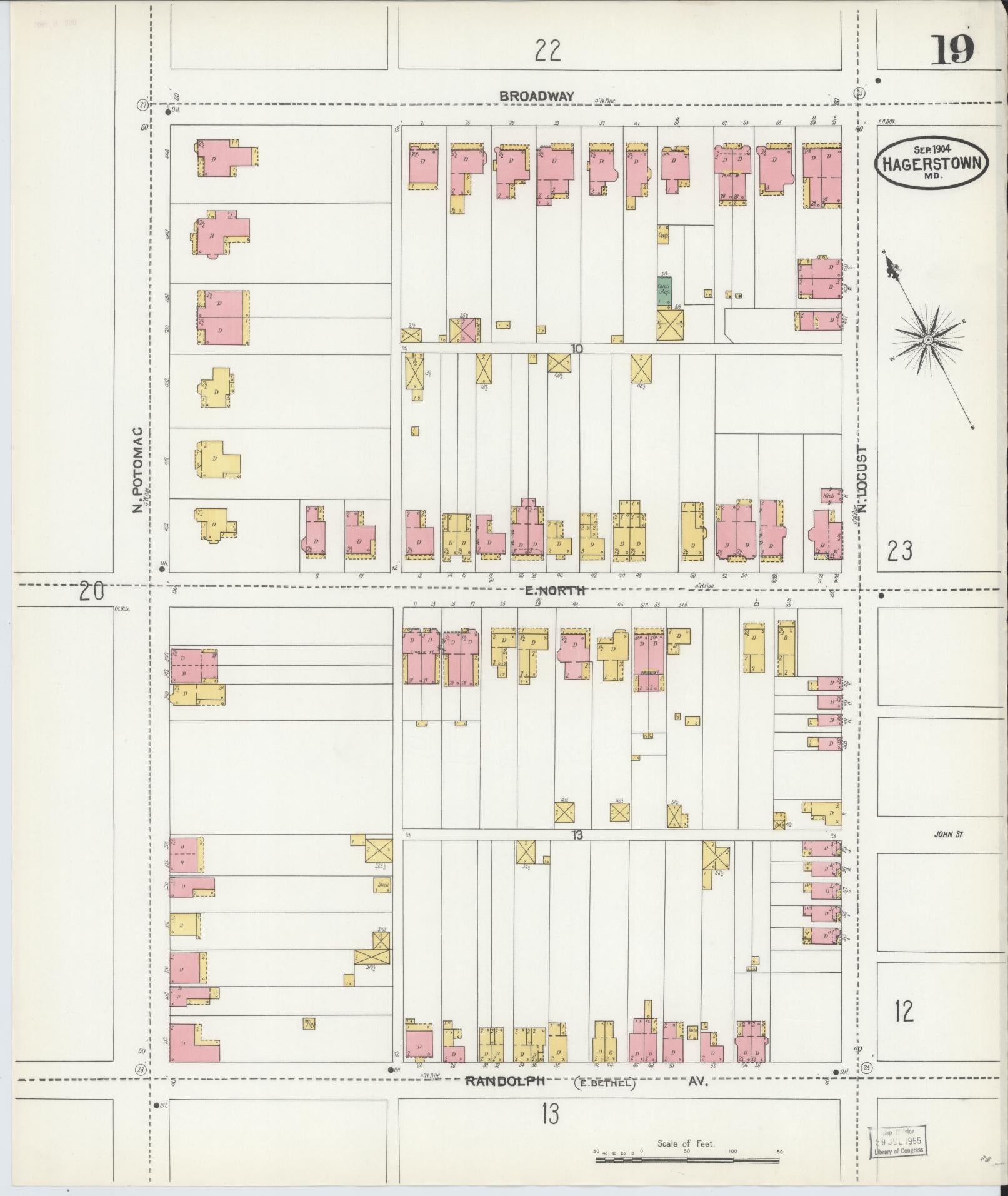 Washington, Maryland - 1904 - Sanborn Fire Insurance Map, Sheet #0019 - Historic Sanborn Fire Insurance Map Print, Washington Maryland 1904 0019 vintage old map wall art