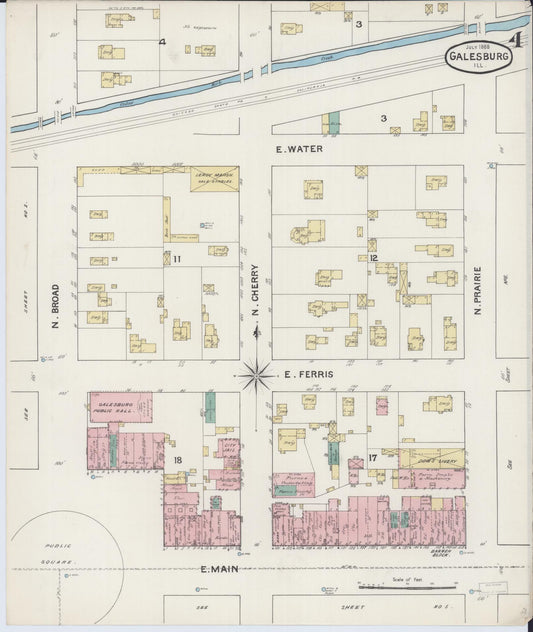 Sanborn Fire Insurance Map from Galesburg, Knox County, Illinois (1888), Sheet #0004 - Historic Sanborn Fire Insurance Map Print, vintage old map wall art, antique decor, genealogy gift, Illinois Illinois map
