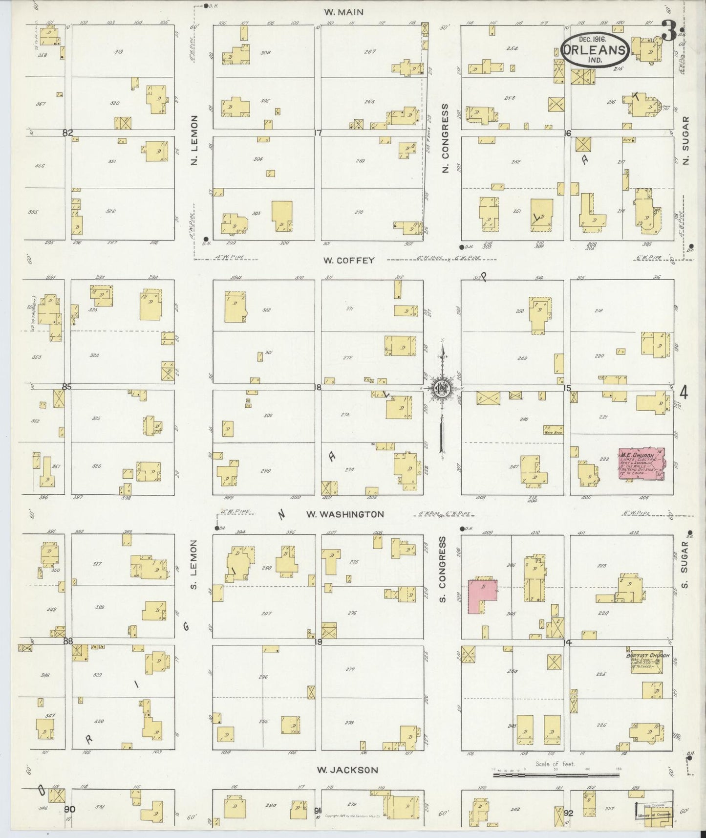 Sanborn Fire Insurance Map from Orleans, Orange County, Indiana (1916), Sheet #0003 - Complete Map Set gallery image, historic Sanborn map, vintage wall art, Indiana Indiana