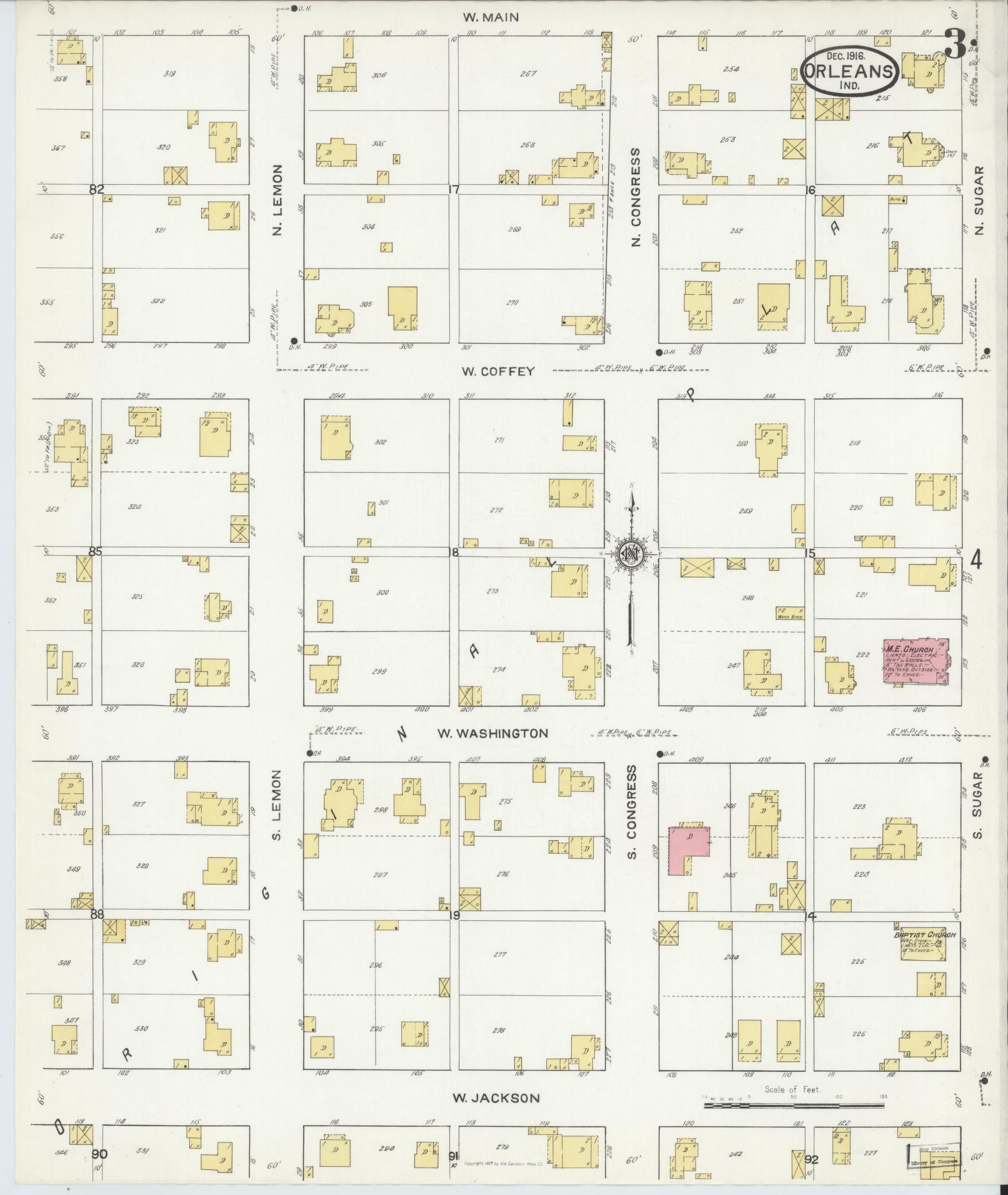 Sanborn Fire Insurance Map from Orleans, Orange County, Indiana (1916), Sheet #0003 - Complete Map Set gallery image, historic Sanborn map, vintage wall art, Indiana Indiana