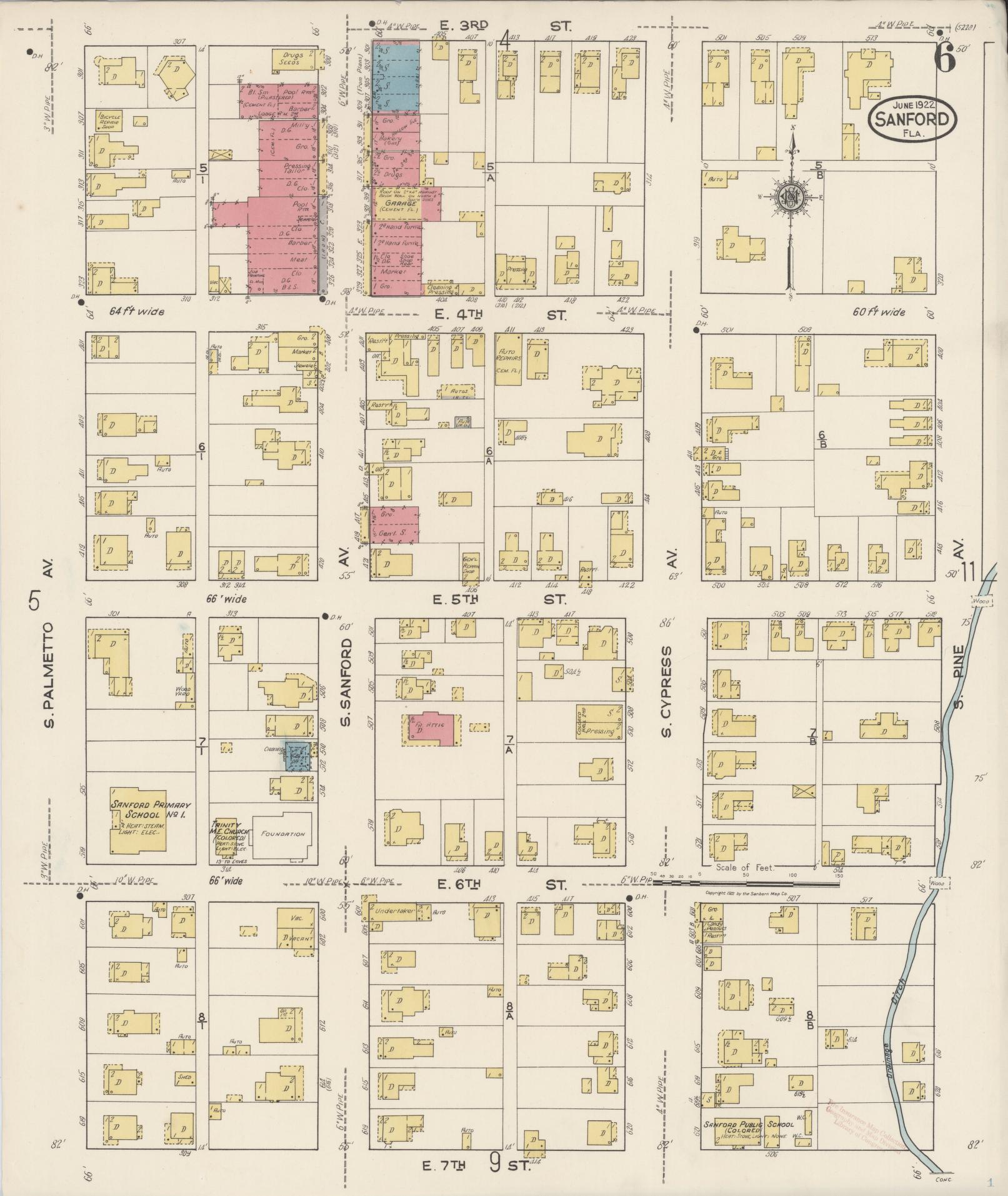 Sanborn Fire Insurance Map from Sanford, Seminole County, Florida (1922), Sheet #0006 - Complete Map Set gallery image, historic Sanborn map, vintage wall art, Florida Florida