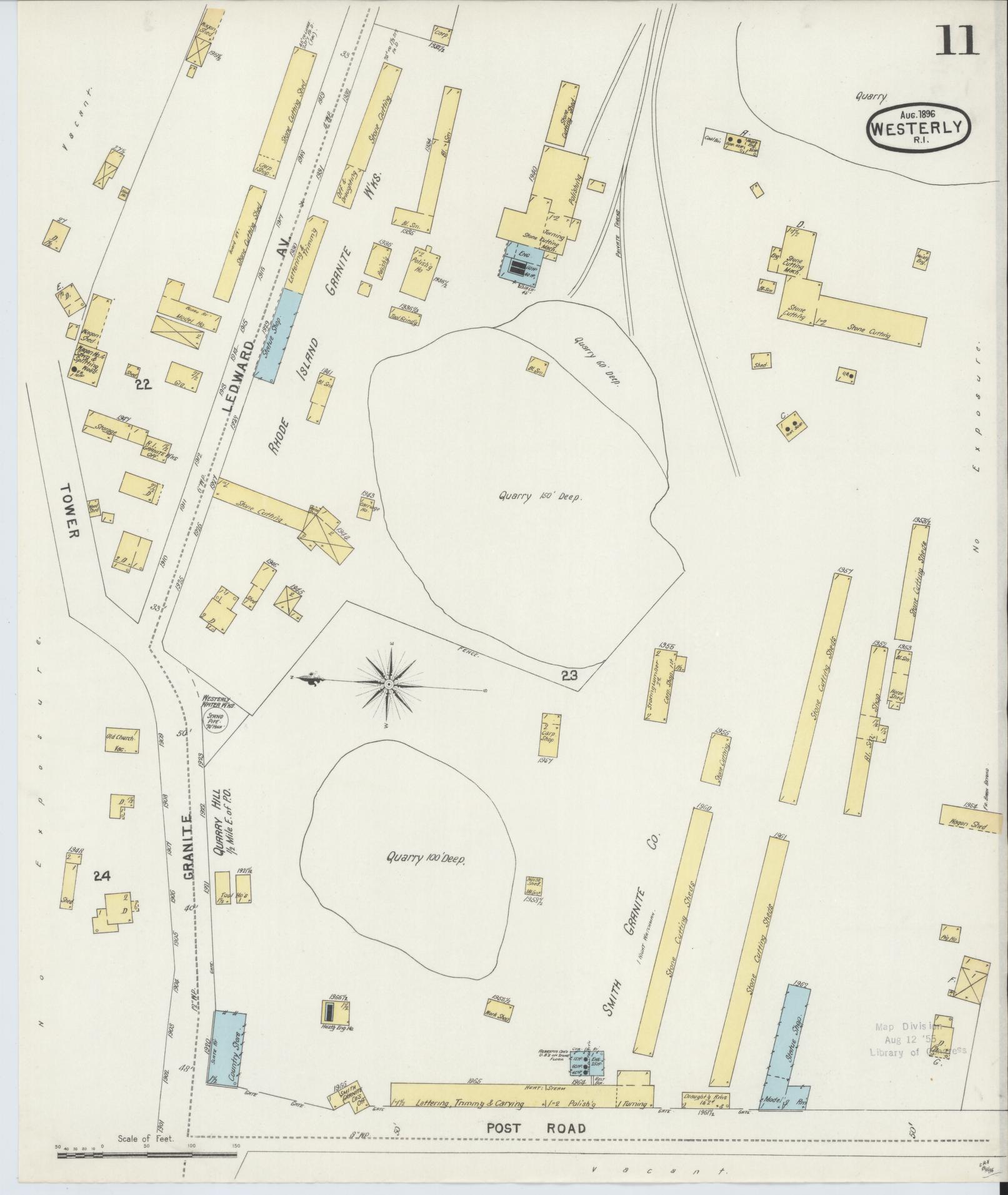 Sanborn Fire Insurance Map from Westerly, Washington County, Rhode Island (1896), Sheet #0011 - Historic Sanborn Fire Insurance Map Print, vintage old map wall art, antique decor, genealogy gift, Rhode Island Rhode Island map