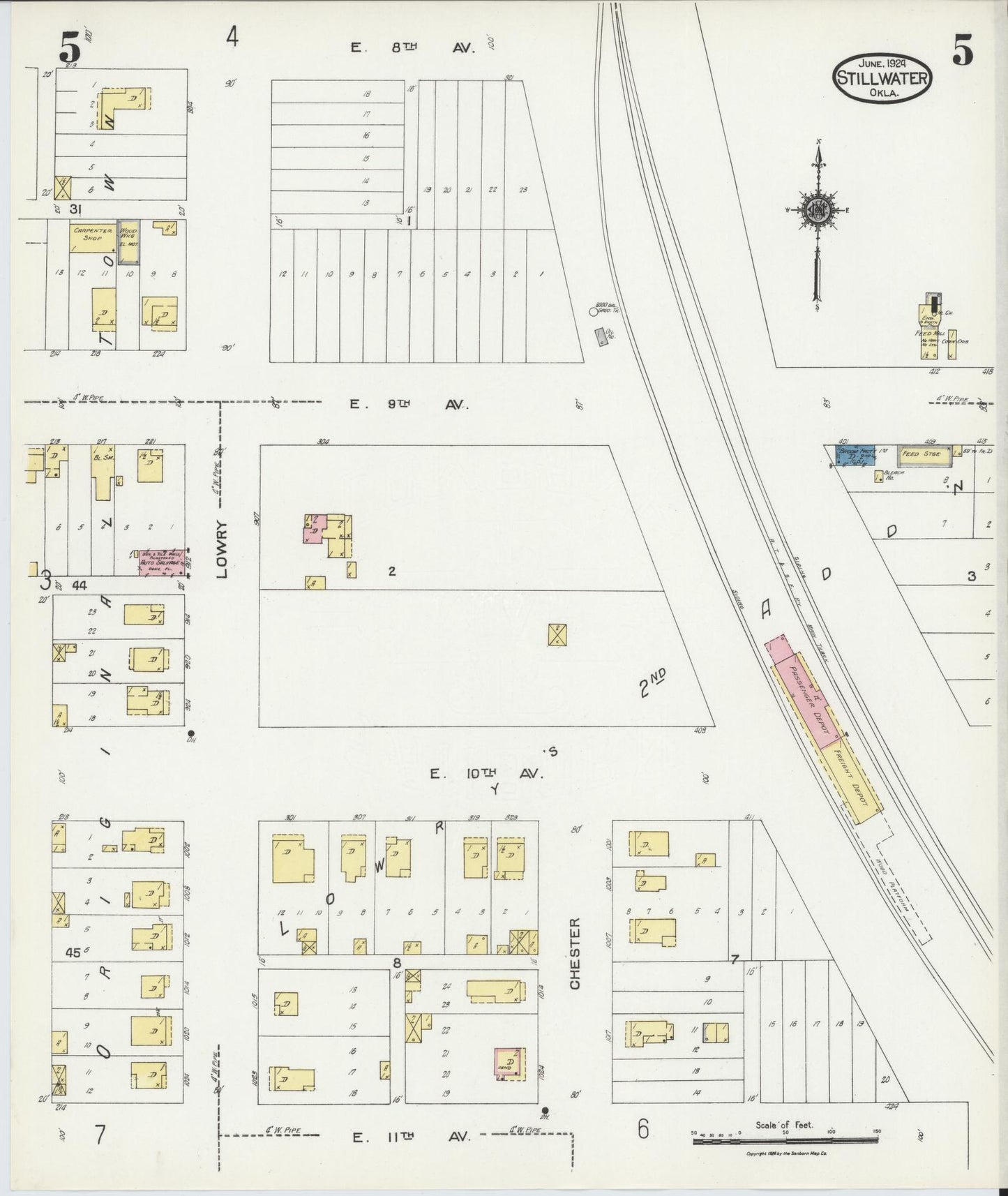 Sanborn Fire Insurance Map from Stillwater, Payne County, Oklahoma (1924), Sheet #0005 - Complete Map Set gallery image, historic Sanborn map, vintage wall art, Oklahoma Oklahoma
