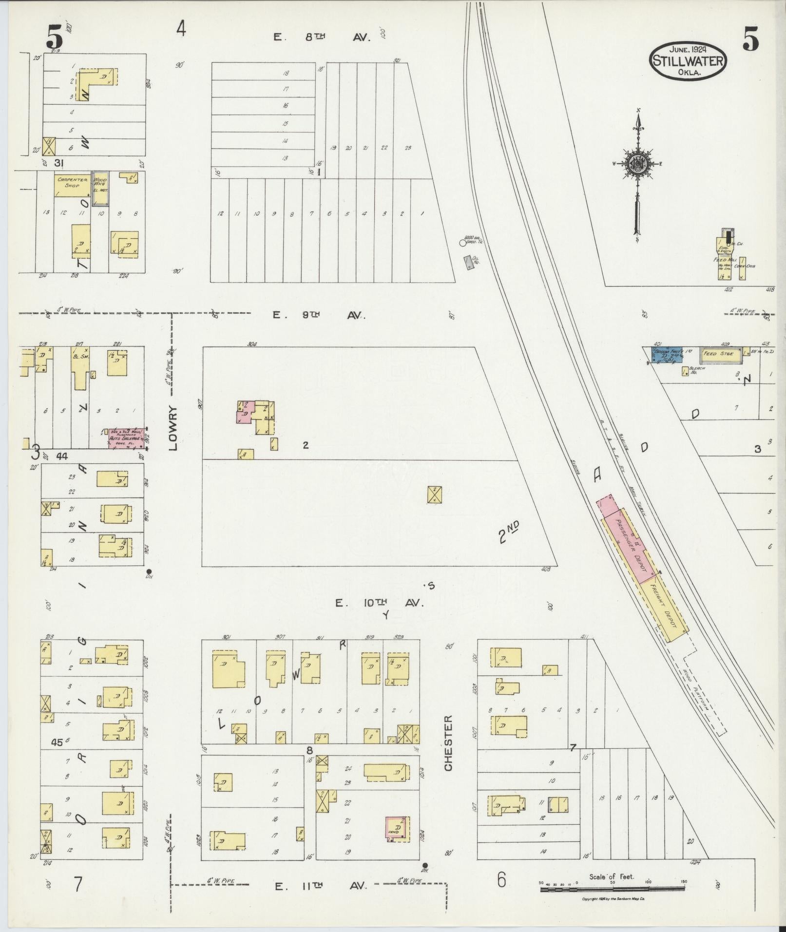 Sanborn Fire Insurance Map from Stillwater, Payne County, Oklahoma (1924), Sheet #0005 - Complete Map Set gallery image, historic Sanborn map, vintage wall art, Oklahoma Oklahoma
