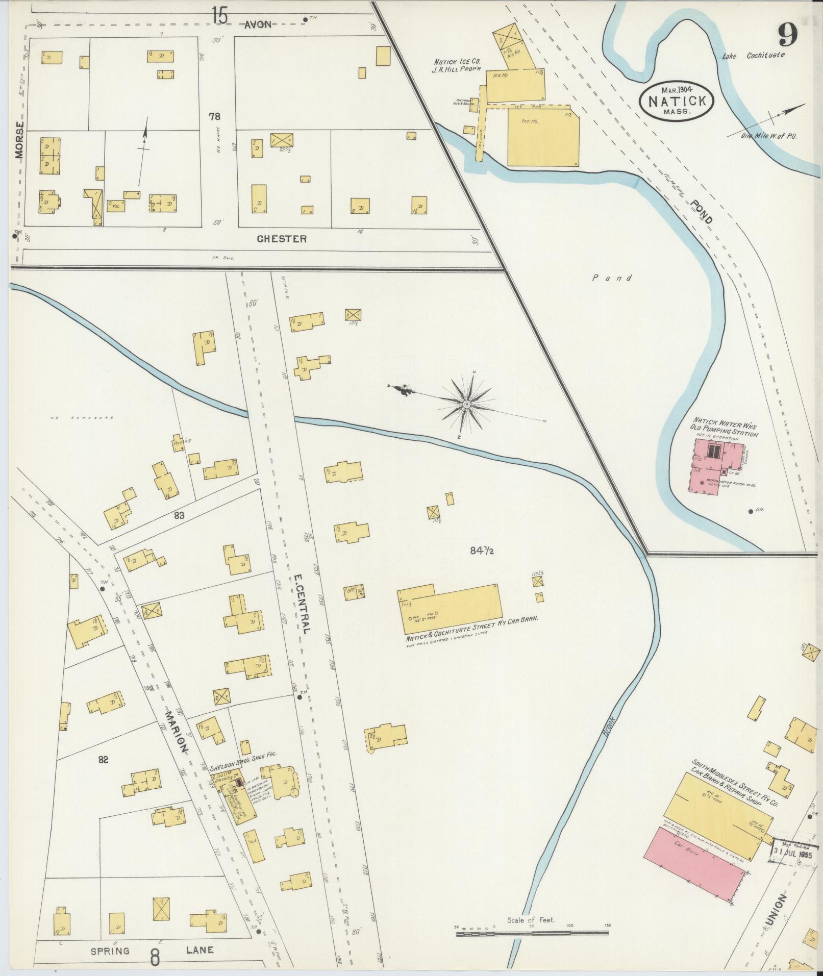 Sanborn Fire Insurance Map from Natick, Middlesex County, Massachusetts (1904), Sheet #0009 - Historic Sanborn Fire Insurance Map Print, vintage old map wall art, antique decor, genealogy gift, Massachusetts Massachusetts map