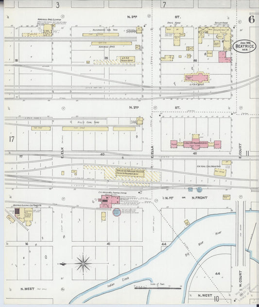 Sanborn Fire Insurance Map from Beatrice, Gage County, Nebraska (1906), Sheet #0006 - Historic Sanborn Fire Insurance Map Print, vintage old map wall art, antique decor, genealogy gift, Nebraska Nebraska map