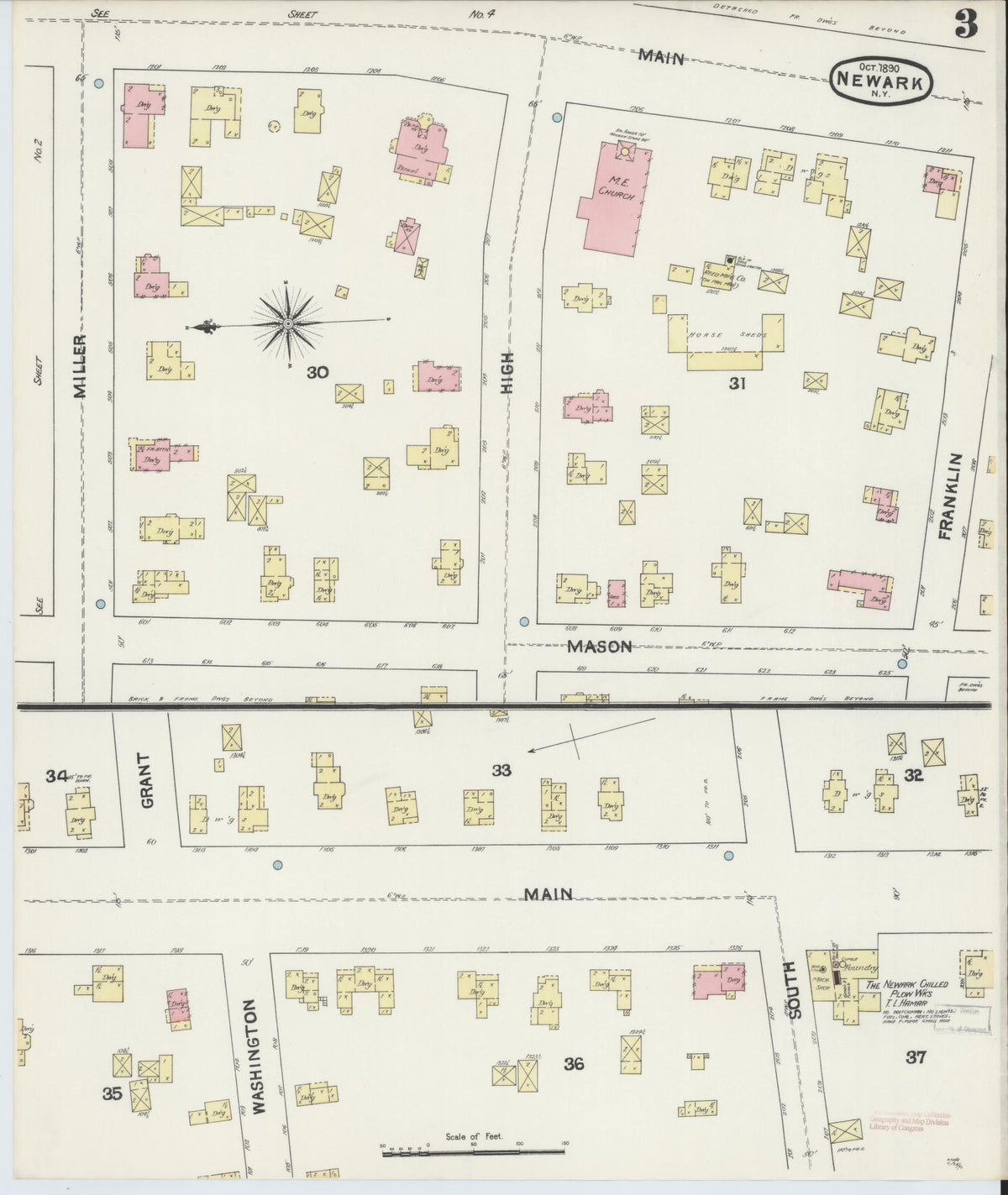Sanborn Fire Insurance Map from Newark, Wayne County, New York (1890), Sheet #0003 - Historic Sanborn Fire Insurance Map Print, vintage old map wall art, antique decor, genealogy gift, New York New York map