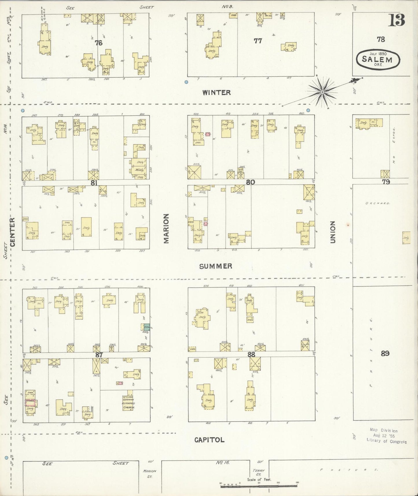 Sanborn Fire Insurance Map from Salem, Marion County, Oregon (1890), Sheet #0013 - Complete Map Set gallery image, historic Sanborn map, vintage wall art, Oregon Oregon