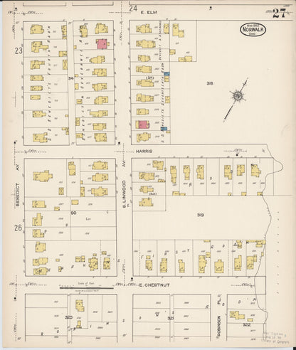 Sanborn Fire Insurance Map from Norwalk, Huron County, Ohio (1922), Sheet #0027 - Historic Sanborn Fire Insurance Map Print, vintage old map wall art, antique decor, genealogy gift, Ohio Ohio map