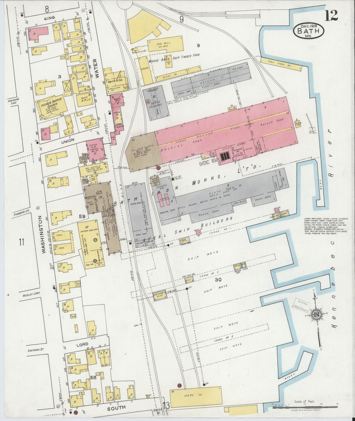 Sanborn Fire Insurance Map from Bath, Sagadahoc County, Maine (1919), Sheet #0012 - Complete Map Set gallery image, historic Sanborn map, vintage wall art, Maine Maine