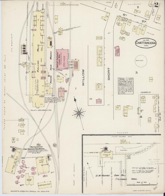 Sanborn Fire Insurance Map from Chattanooga, Hamilton County, Tennessee (1885), Sheet #0002 - Historic Sanborn Fire Insurance Map Print, vintage old map wall art, antique decor, genealogy gift, Tennessee Tennessee map