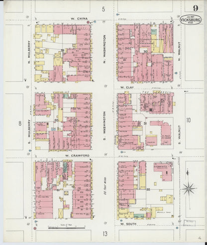 Sanborn Fire Insurance Map from Vicksburg, Warren County, Mississippi (1897), Sheet #0009 - Complete Map Set gallery image, historic Sanborn map, vintage wall art, Mississippi Mississippi