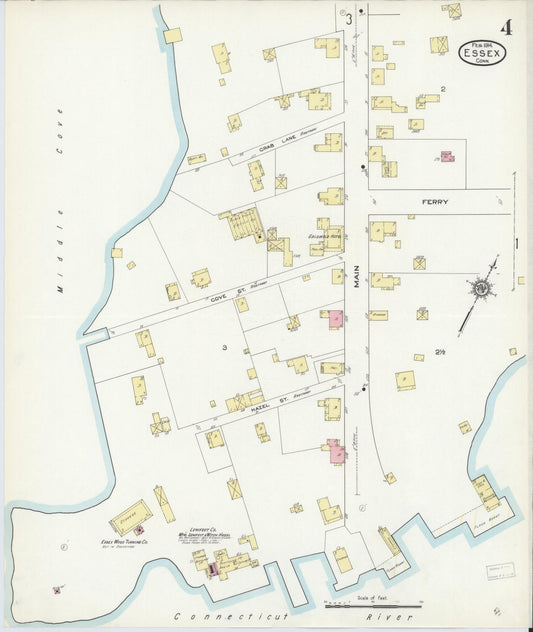 Sanborn Fire Insurance Map from Essex, Middlesex County, Connecticut (1914), Sheet #0004 - Historic Sanborn Fire Insurance Map Print, vintage old map wall art, antique decor, genealogy gift, Connecticut Connecticut map