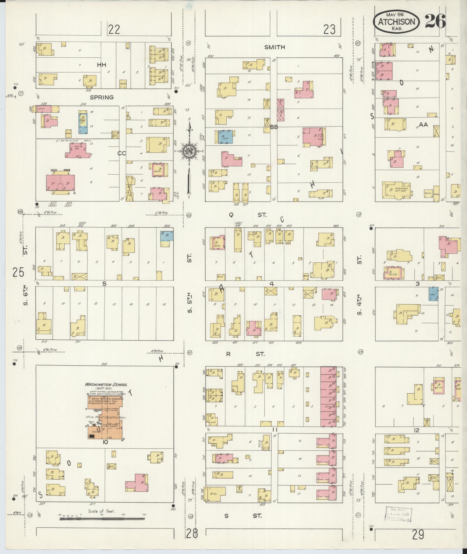 Sanborn Fire Insurance Map from Atchison, Atchison County, Kansas (1916), Sheet #0026 - Historic Sanborn Fire Insurance Map Print, vintage old map wall art, antique decor, genealogy gift, Kansas Kansas map