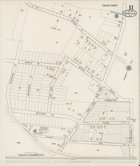 Sanborn Fire Insurance Map from Babylon, Suffolk County, New York (1915), Sheet #0011 - Historic Sanborn Fire Insurance Map Print, vintage old map wall art, antique decor, genealogy gift, New York New York map