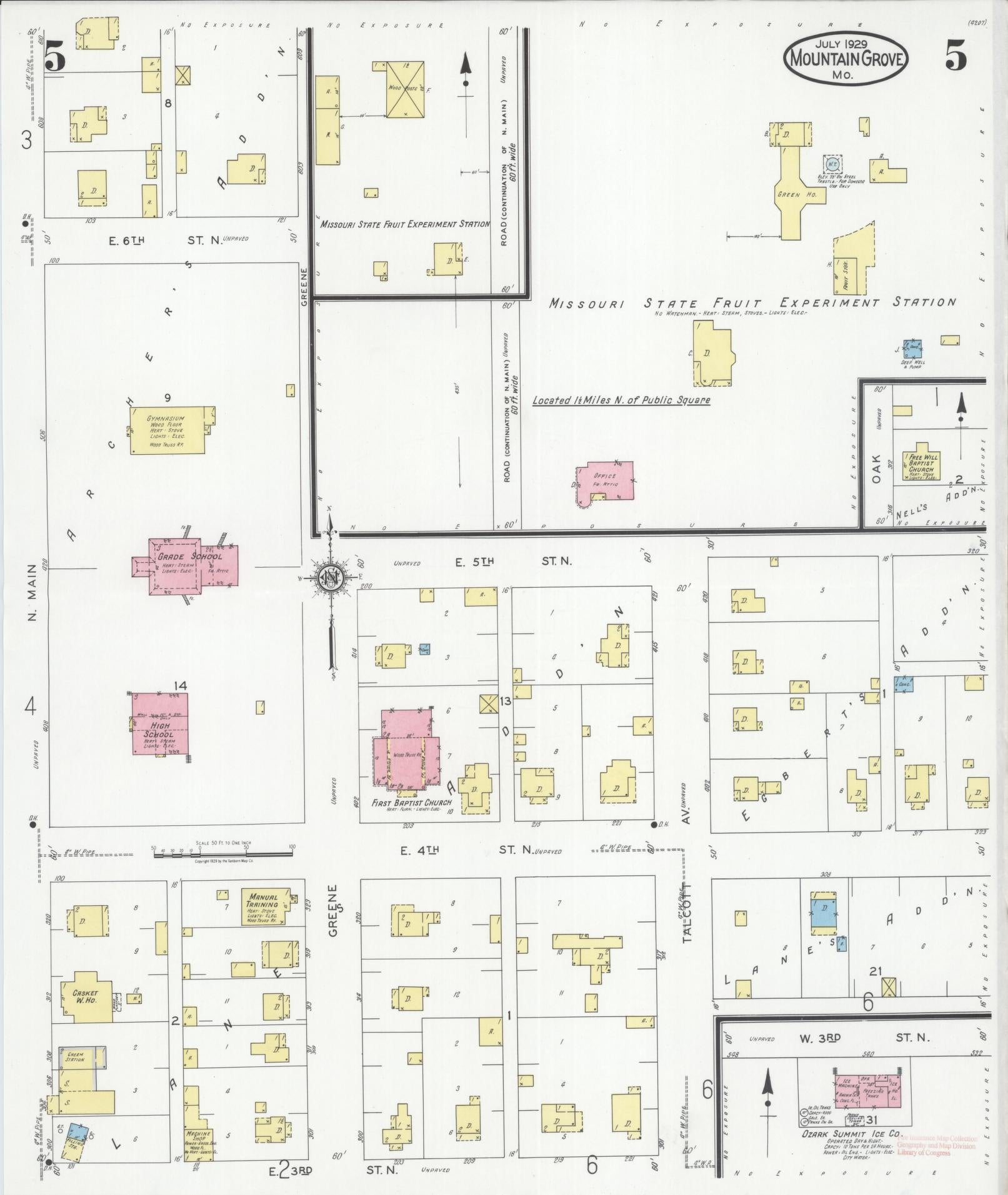 Sanborn Fire Insurance Map from Mountain Grove, Wright County, Missouri (1929), Sheet #0005 - Complete Map Set gallery image, historic Sanborn map, vintage wall art, Missouri Missouri