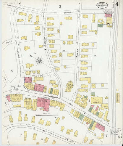 Sanborn Fire Insurance Map from Hyde Park, Norfolk County, Massachusetts (1900), Sheet #0004 - Historic Sanborn Fire Insurance Map Print, vintage old map wall art, antique decor, genealogy gift, Massachusetts Massachusetts map