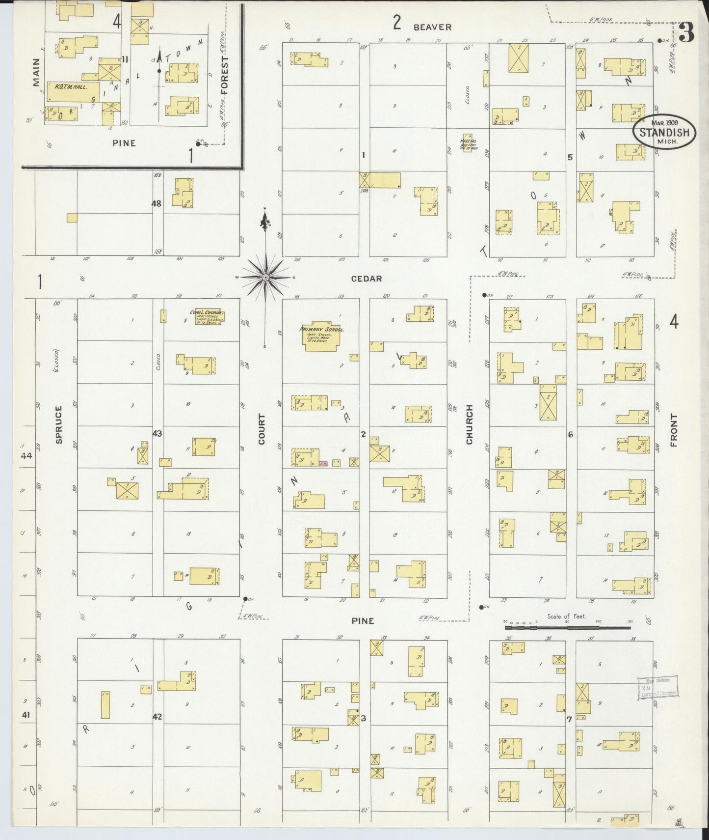 Sanborn Fire Insurance Map from Standish, Arenac County, Michigan (1909), Sheet #0003 - Complete Map Set gallery image, historic Sanborn map, vintage wall art, Michigan Michigan