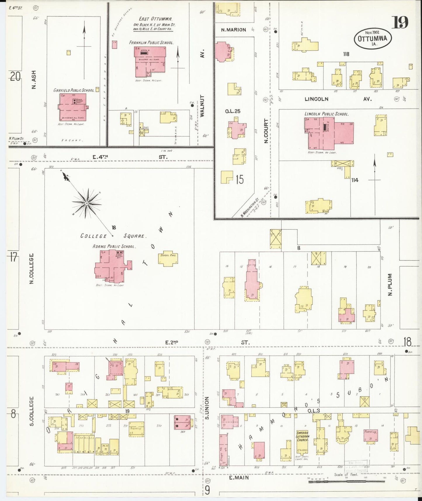 Sanborn Fire Insurance Map from Ottumwa, Wapello County, Iowa (1902), Sheet #0019 - Historic Sanborn Fire Insurance Map Print, vintage old map wall art