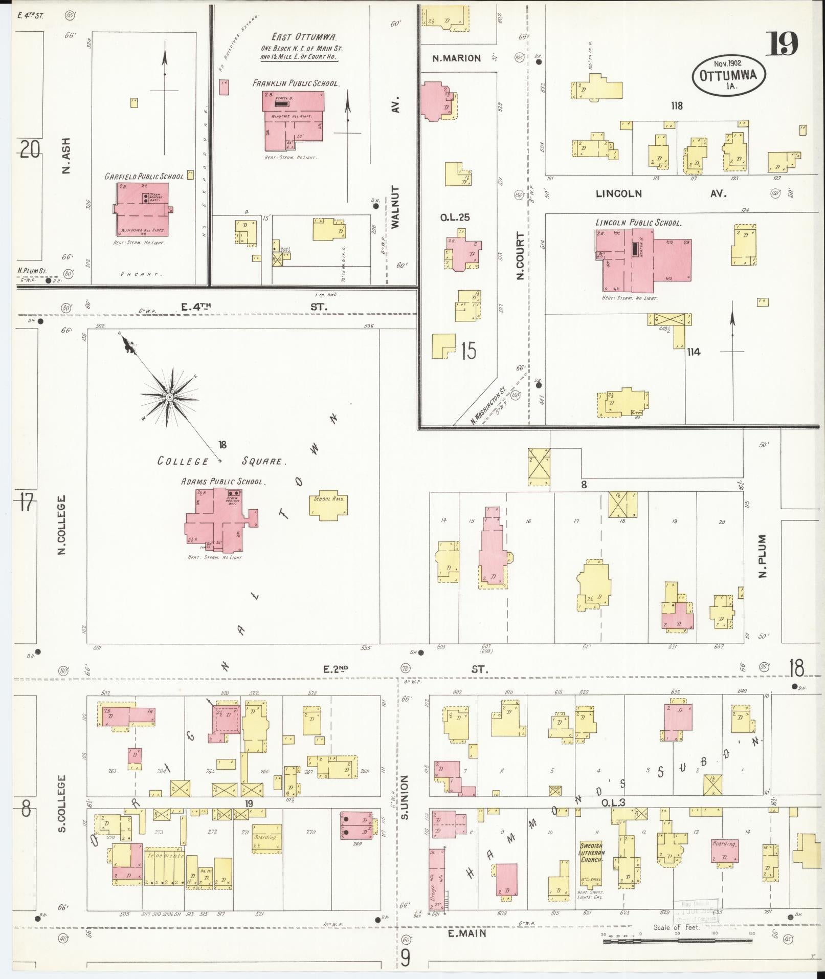 Sanborn Fire Insurance Map from Ottumwa, Wapello County, Iowa (1902), Sheet #0019 - Historic Sanborn Fire Insurance Map Print, vintage old map wall art