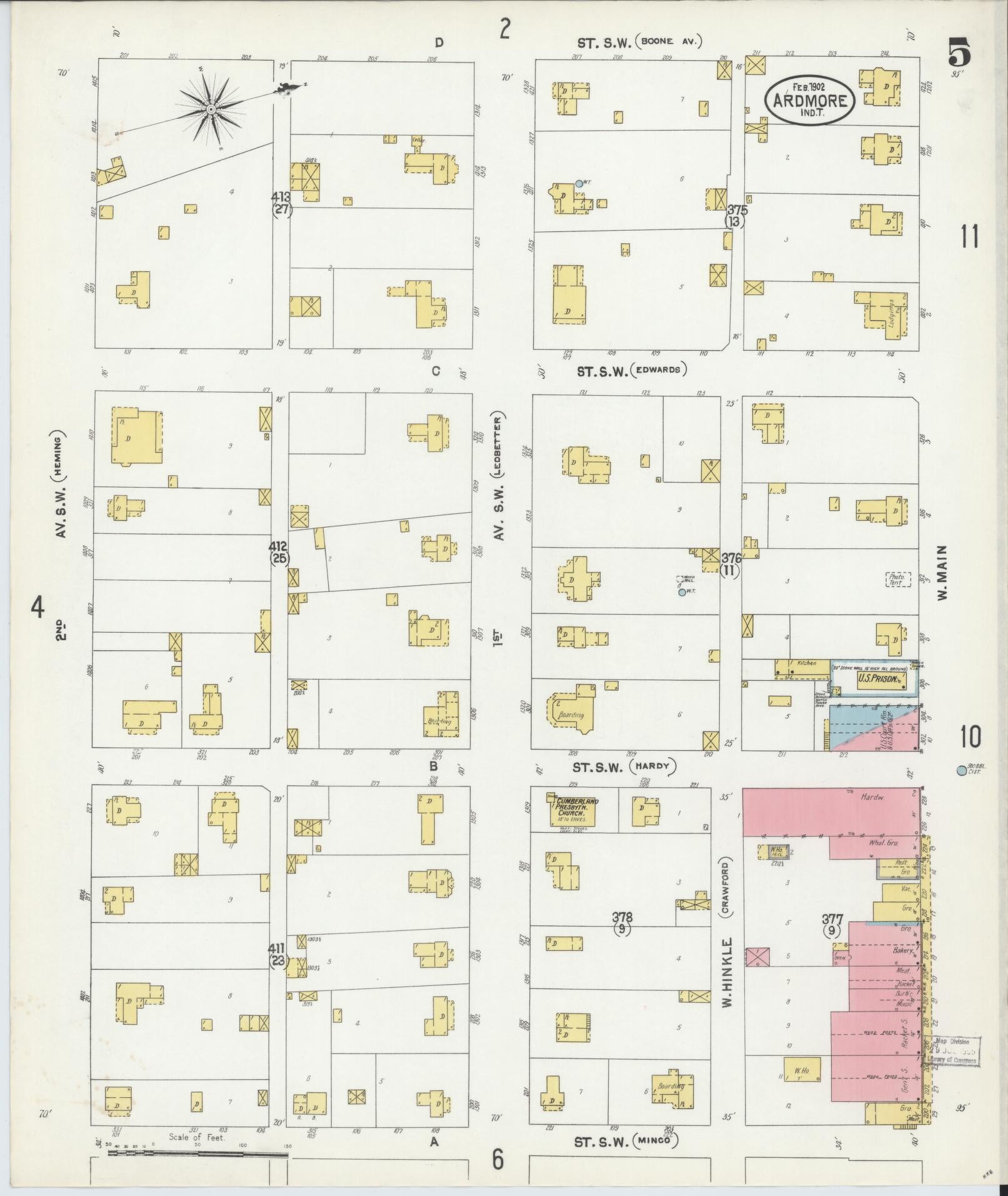 Sanborn Fire Insurance Map from Ardmore, Carter County, Oklahoma (1902), Sheet #0005 - Historic Sanborn Fire Insurance Map Print, vintage old map wall art, antique decor, genealogy gift, Oklahoma Oklahoma map