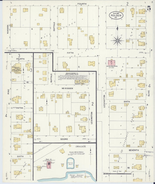Sanborn Fire Insurance Map from Holden, Johnson County, Missouri (1907), Sheet #0005 - Historic Sanborn Fire Insurance Map Print, vintage old map wall art, antique decor, genealogy gift, Missouri Missouri map