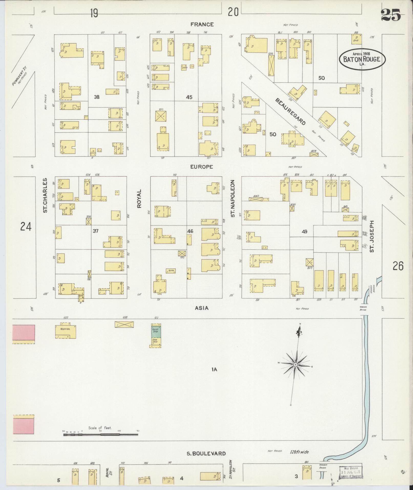 Sanborn Fire Insurance Map from Baton Rouge, East Baton Rouge Parish, Louisiana (1908), Sheet #0025 - Complete Map Set gallery image, historic Sanborn map, vintage wall art, Louisiana Louisiana