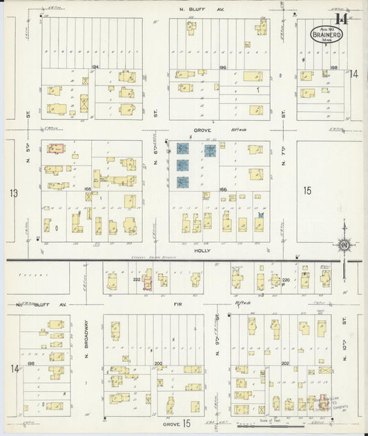 Sanborn Fire Insurance Map from Brainerd, Crow Wing County, Minnesota (1913), Sheet #0014 - Historic Sanborn Fire Insurance Map Print, vintage old map wall art, antique decor, genealogy gift, Minnesota Minnesota map