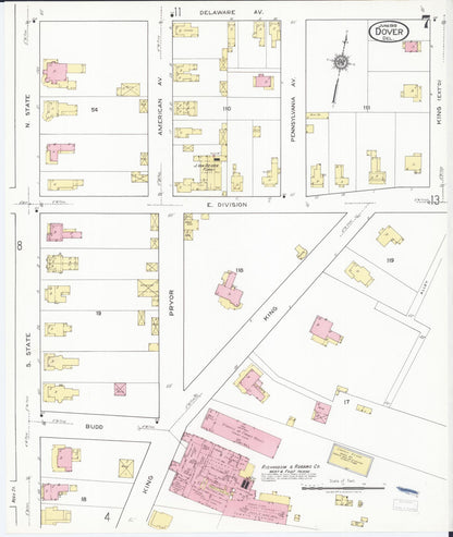 Sanborn Fire Insurance Map from Dover, Kent County, Delaware (1919), Sheet #0007 - Complete Map Set gallery image, historic Sanborn map, vintage wall art, Delaware Delaware
