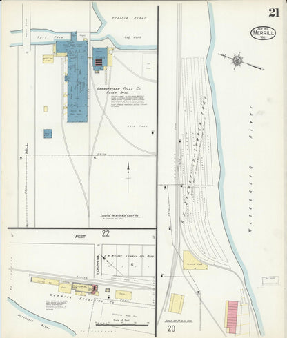Sanborn Fire Insurance Map from Merrill, Lincoln County, Wisconsin (1913), Sheet #0021 - Historic Sanborn Fire Insurance Map Print, vintage old map wall art, antique decor, genealogy gift, Wisconsin Wisconsin map