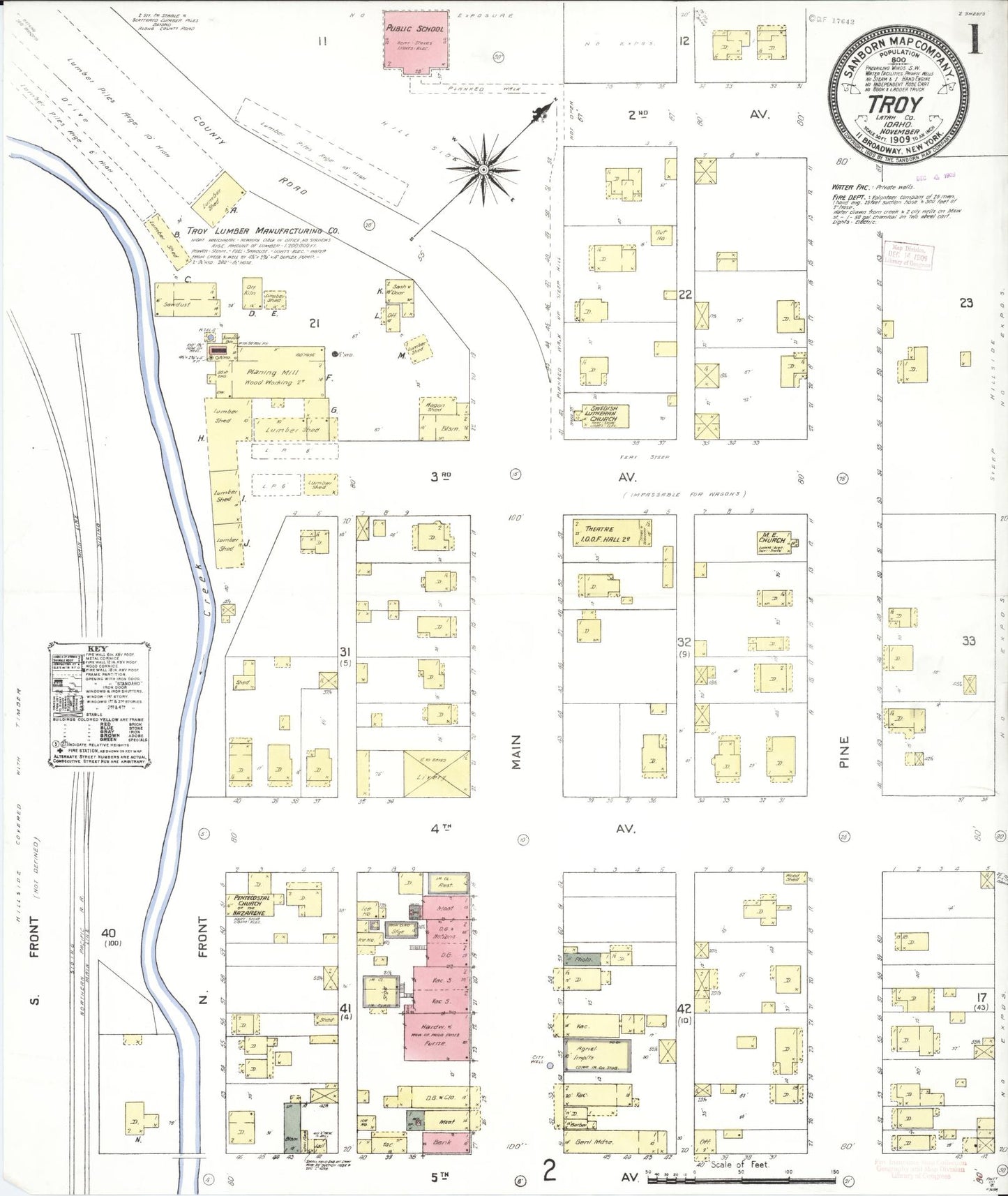 Sanborn Fire Insurance Map from Troy, Latab County, Idaho (1909), Sheet #0001 - Complete Map Set gallery image, historic Sanborn map, vintage wall art, Idaho Idaho