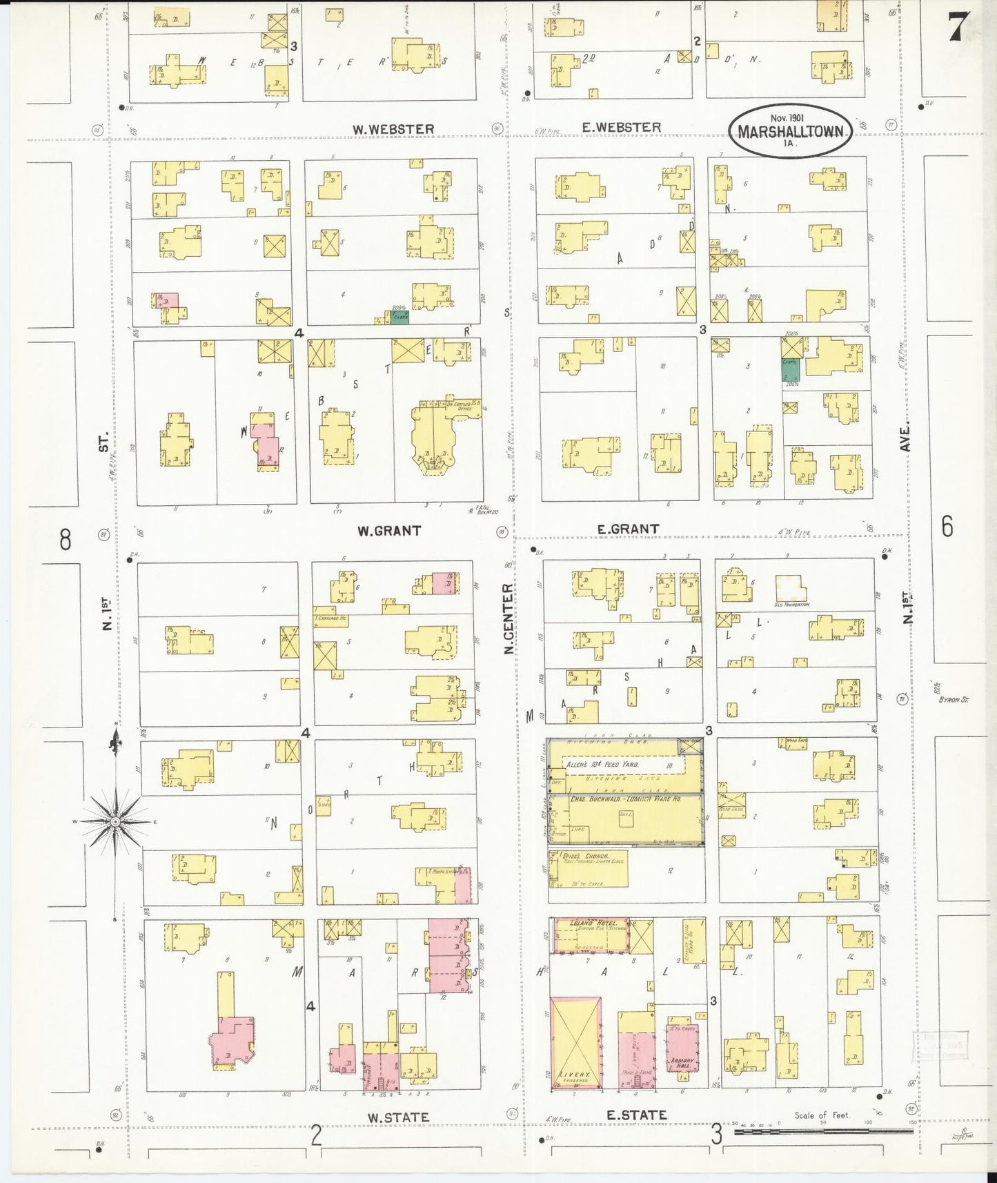 Sanborn Fire Insurance Map from Marshalltown, Marshall County, Iowa (1901), Sheet #0007 - Historic Sanborn Fire Insurance Map Print