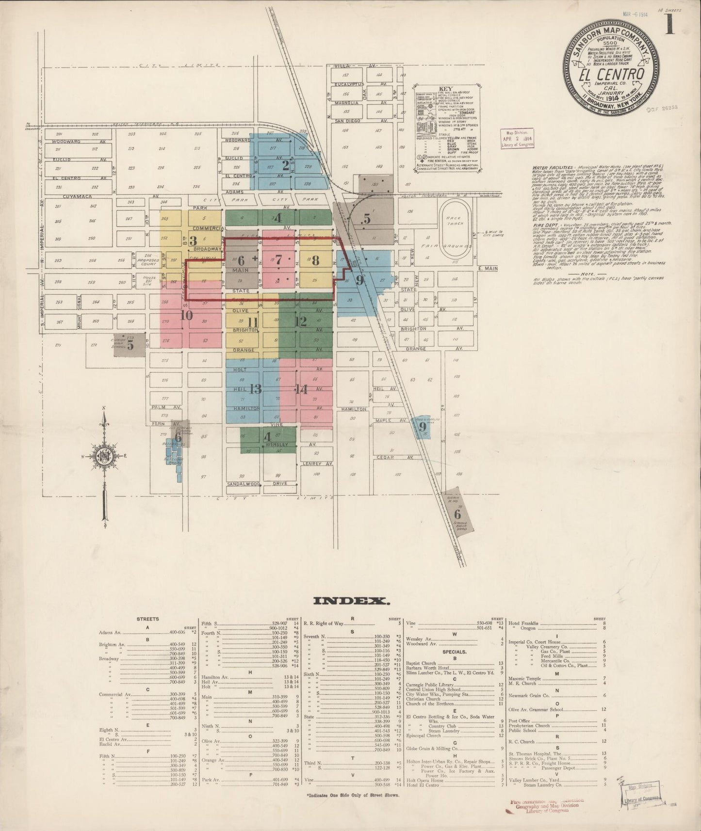 Sanborn Fire Insurance Map from El Centro, Imperial County, California (1914), Sheet #0001 - Complete Map Set gallery image, historic Sanborn map, vintage wall art, California California