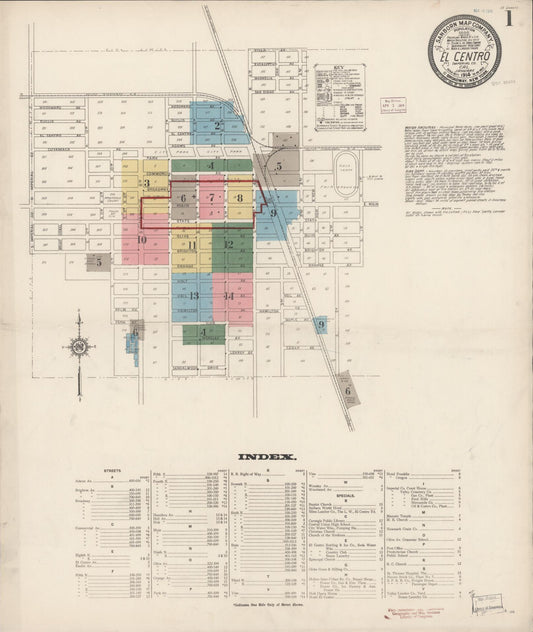 Sanborn Fire Insurance Map from El Centro, Imperial County, California (1914), Sheet #0001 - Complete Map Set gallery image, historic Sanborn map, vintage wall art, California California