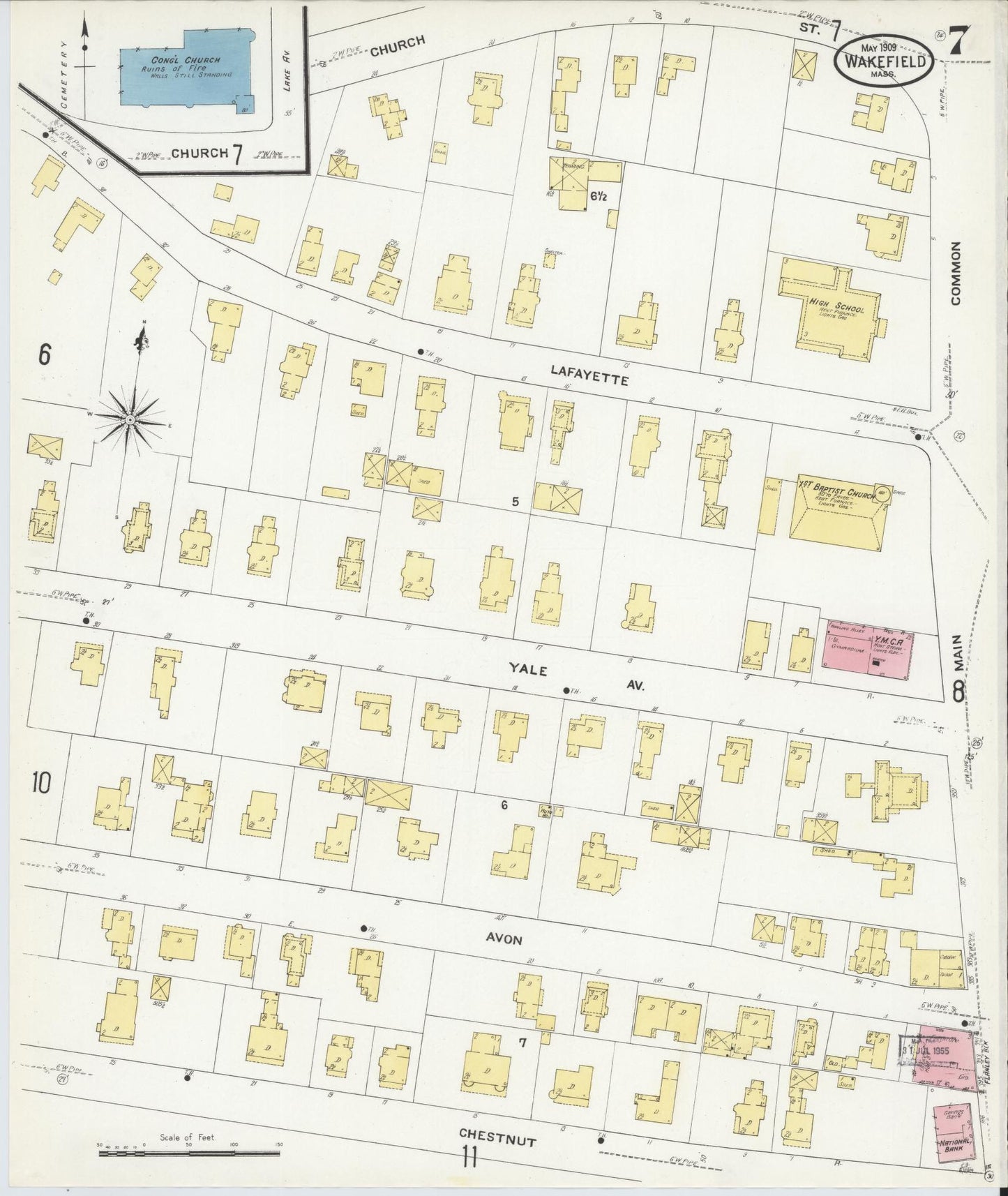 Sanborn Fire Insurance Map from Wakefield, Middlesex County, Massachusetts (1909), Sheet #0007 - Complete Map Set gallery image, historic Sanborn map, vintage wall art, Massachusetts Massachusetts