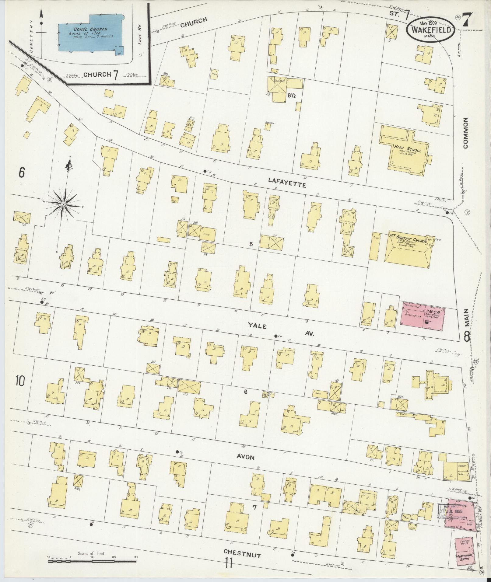 Sanborn Fire Insurance Map from Wakefield, Middlesex County, Massachusetts (1909), Sheet #0007 - Complete Map Set gallery image, historic Sanborn map, vintage wall art, Massachusetts Massachusetts