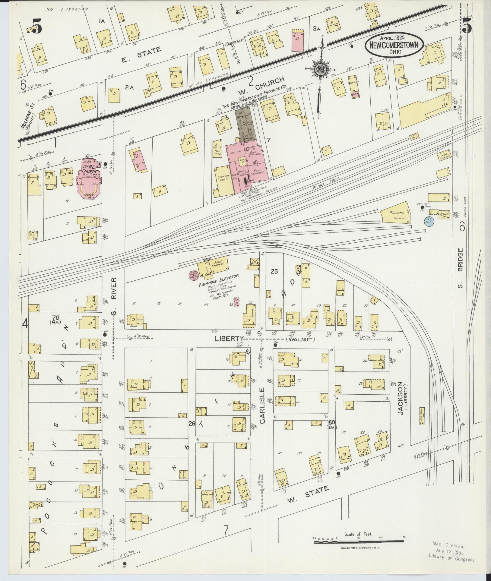 Sanborn Fire Insurance Map from Newcomerstown, Tuscarawas County, Ohio (1924), Sheet #0005 - Historic Sanborn Fire Insurance Map Print, vintage old map wall art, antique decor, genealogy gift, Ohio Ohio map