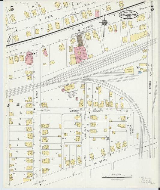 Sanborn Fire Insurance Map from Newcomerstown, Tuscarawas County, Ohio (1924), Sheet #0005 - Historic Sanborn Fire Insurance Map Print, vintage old map wall art, antique decor, genealogy gift, Ohio Ohio map