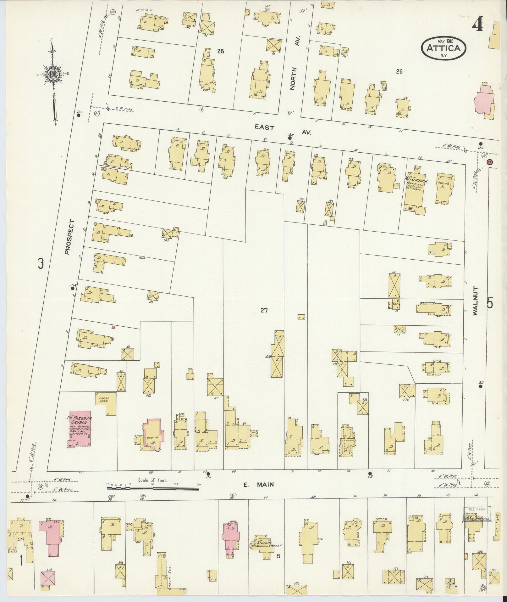 Sanborn Fire Insurance Map from Attica, Wyoming County, New York (1912), Sheet #0004 - Complete Map Set gallery image, historic Sanborn map, vintage wall art, Attica Wyoming
