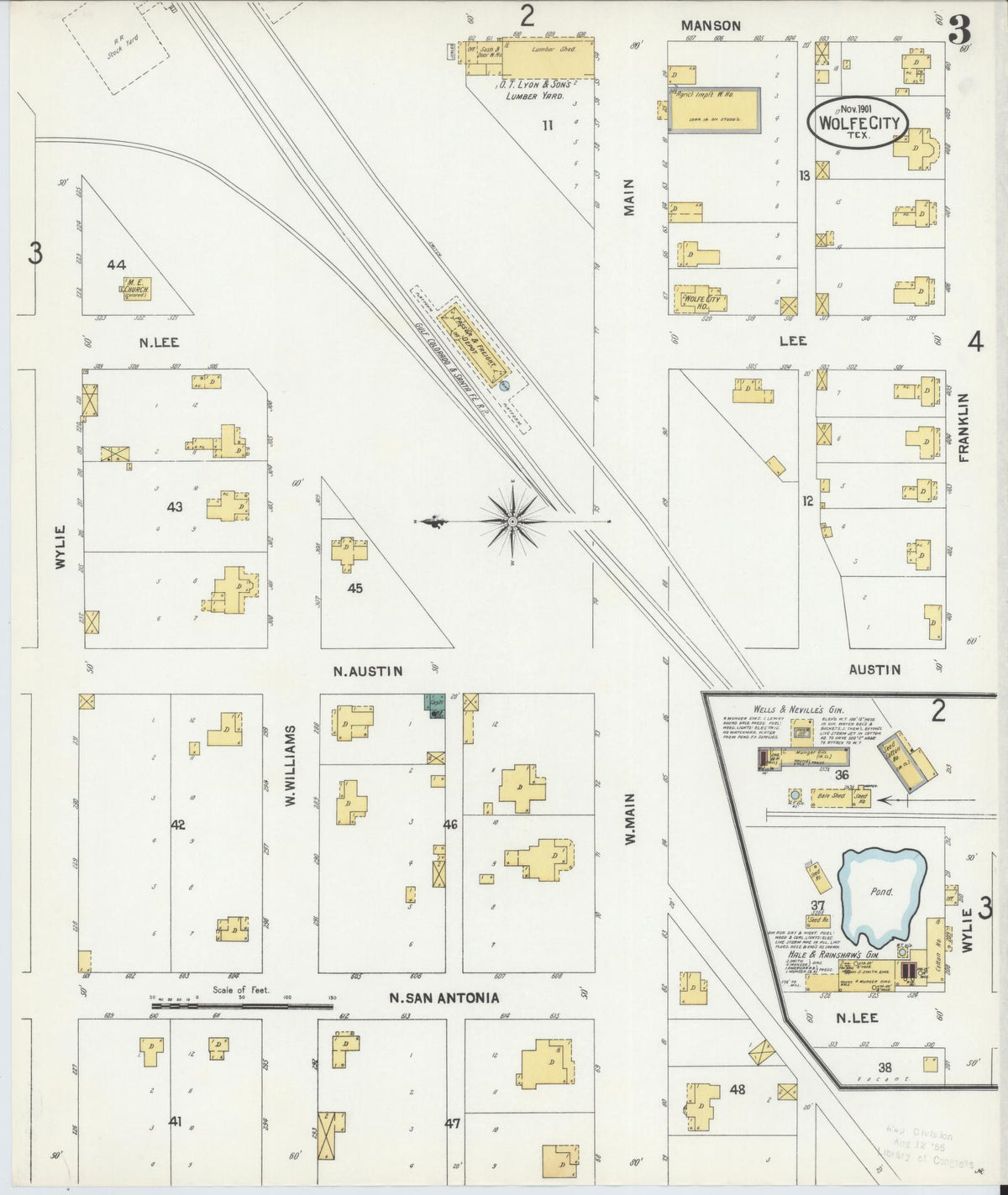 Sanborn Fire Insurance Map from Wolfe City, Hunt County, Texas (1901), Sheet #0003 - Historic Sanborn Fire Insurance Map Print, vintage old map wall art, antique decor, genealogy gift, Texas Texas map