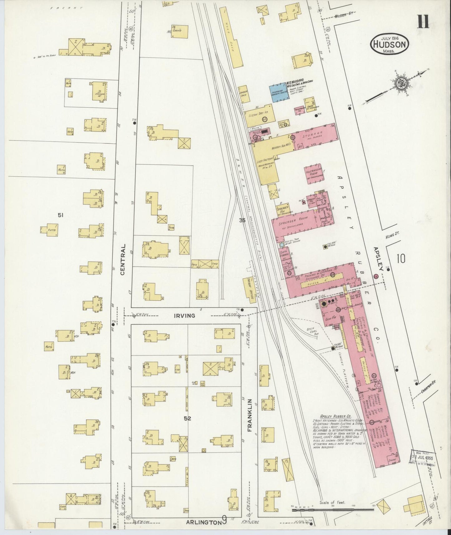 Sanborn Fire Insurance Map from Hudson, Middlesex County, Massachusetts (1916), Sheet #0011 - Complete Map Set gallery image, historic Sanborn map, vintage wall art, Massachusetts Massachusetts