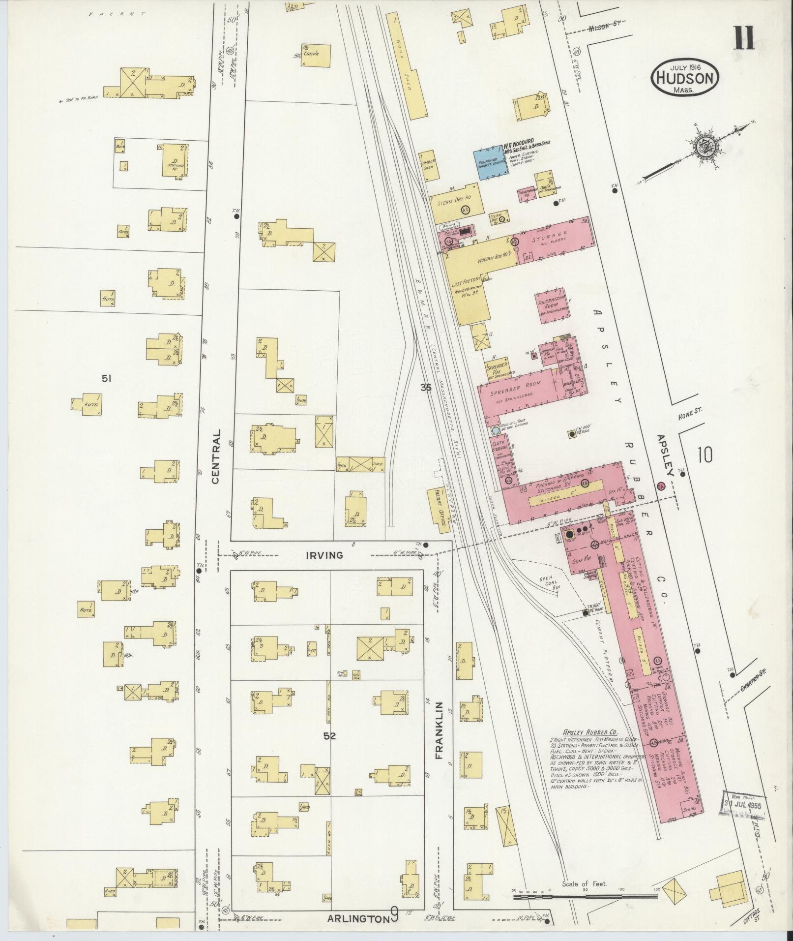 Sanborn Fire Insurance Map from Hudson, Middlesex County, Massachusetts (1916), Sheet #0011 - Complete Map Set gallery image, historic Sanborn map, vintage wall art, Massachusetts Massachusetts