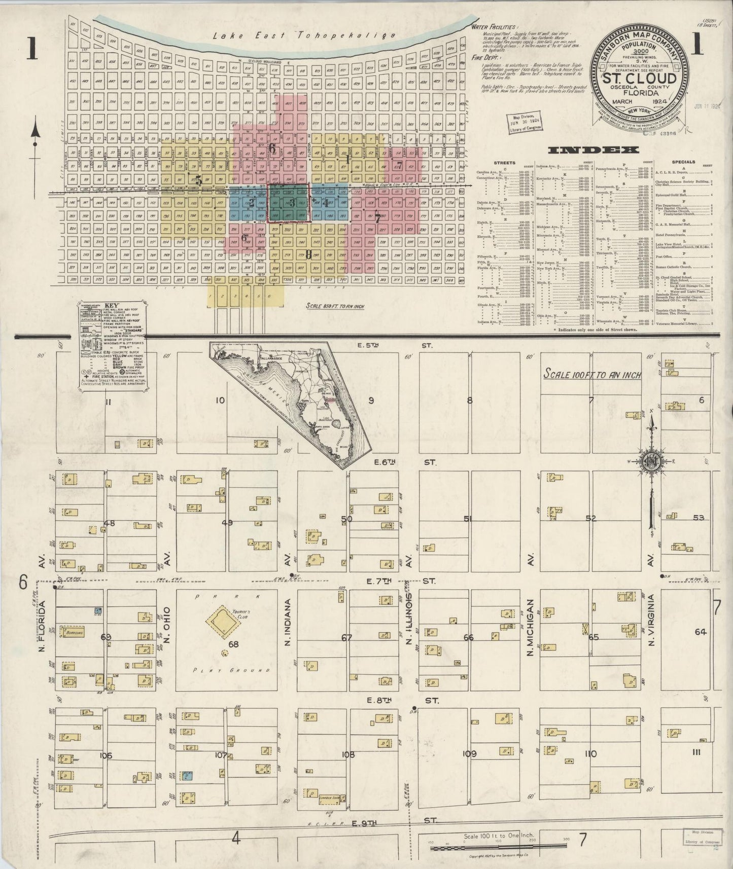 Sanborn Fire Insurance Map from Saint Cloud, Osceola County, Florida (1924), Sheet #0001 - Complete Map Set gallery image, historic Sanborn map, vintage wall art, Florida Florida