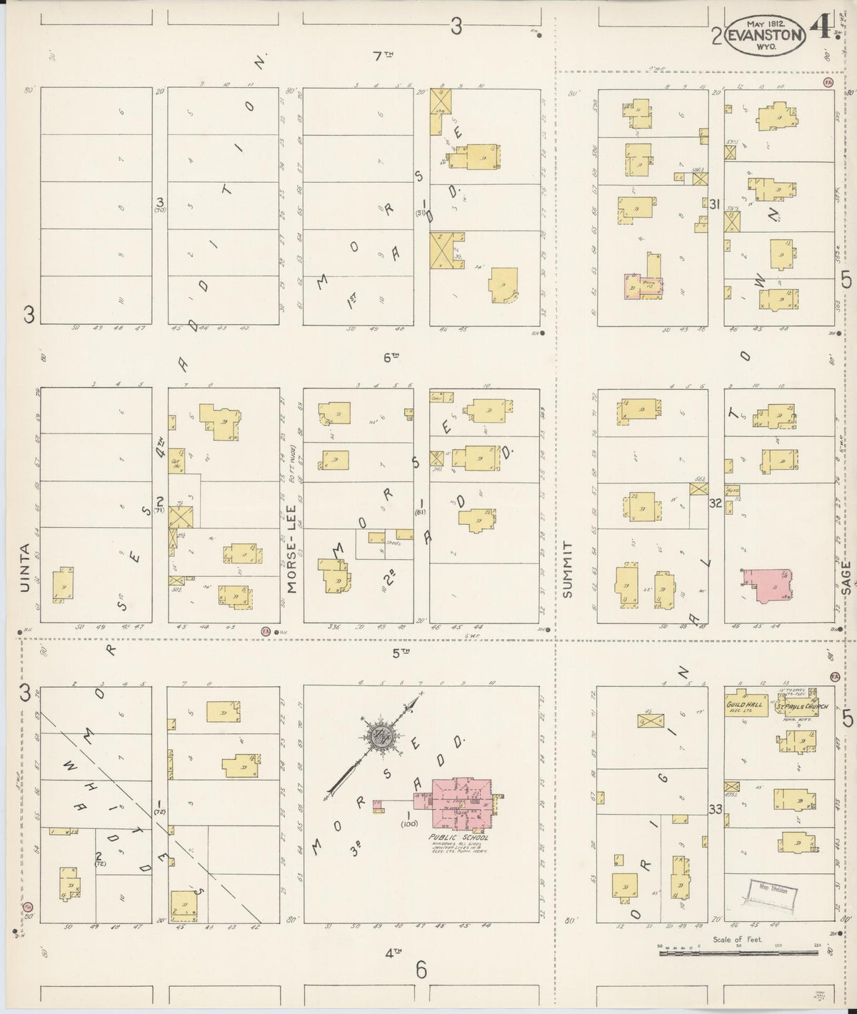 Sanborn Fire Insurance Map from Evanston, Uinta County, Wyoming (1912), Sheet #0004 - Historic Sanborn Fire Insurance Map Print, vintage old map wall art, antique decor, genealogy gift, Wyoming Wyoming map