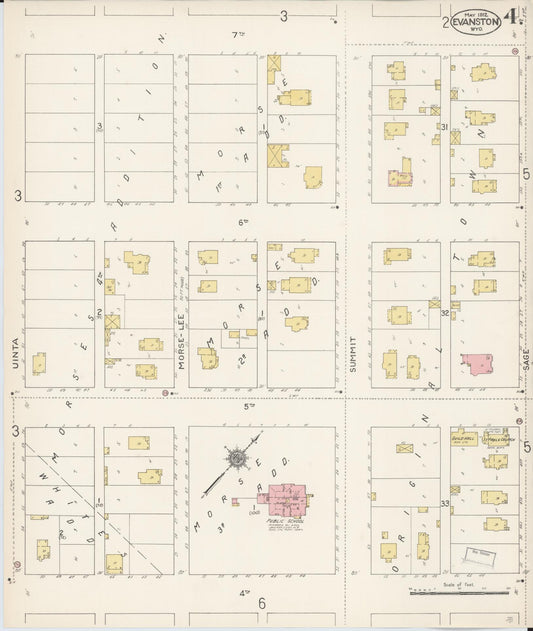 Sanborn Fire Insurance Map from Evanston, Uinta County, Wyoming (1912), Sheet #0004 - Historic Sanborn Fire Insurance Map Print, vintage old map wall art, antique decor, genealogy gift, Wyoming Wyoming map