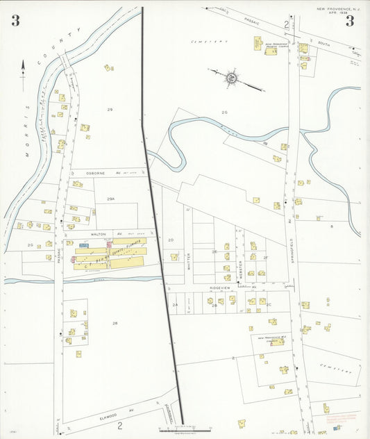 Sanborn Fire Insurance Map from New Providence, Union County, New Jersey (1938), Sheet #0003 - Historic Sanborn Fire Insurance Map Print, vintage old map wall art, antique decor, genealogy gift, New Jersey New Jersey map